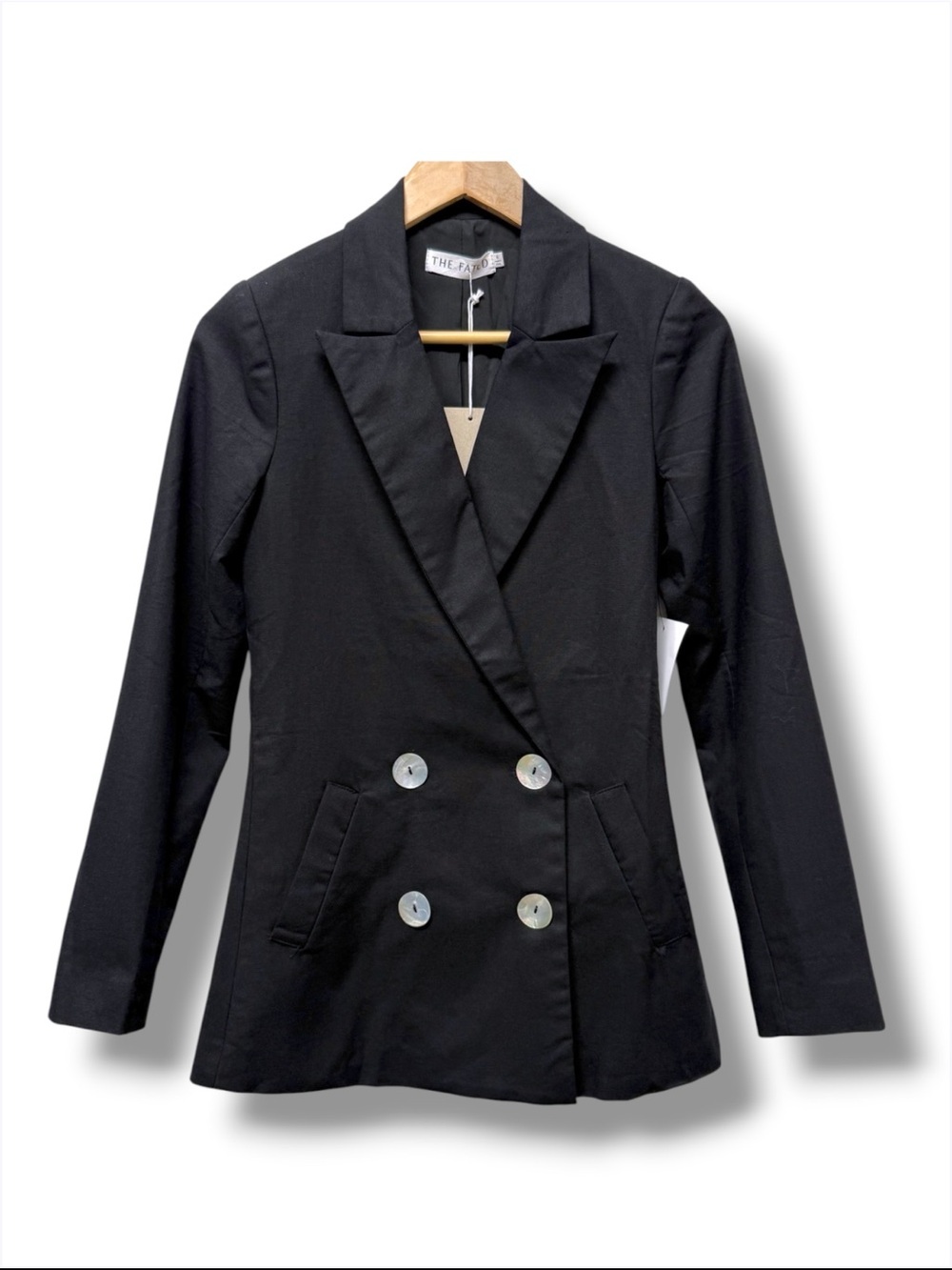 The Fated Linen Blend Blazer Jacket Double Breasted Black Pockets Size 2 NWT